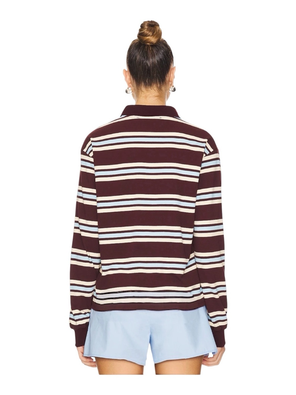 Lioness Leisure Long Sleeve Polo in Chocolate Multi Stripe Size Small - Picture 2 of 11